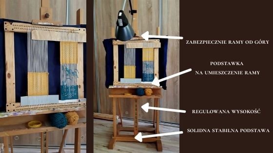 ustawienie ramy tkackiej, tkanie na ramie, pracownia tkacka